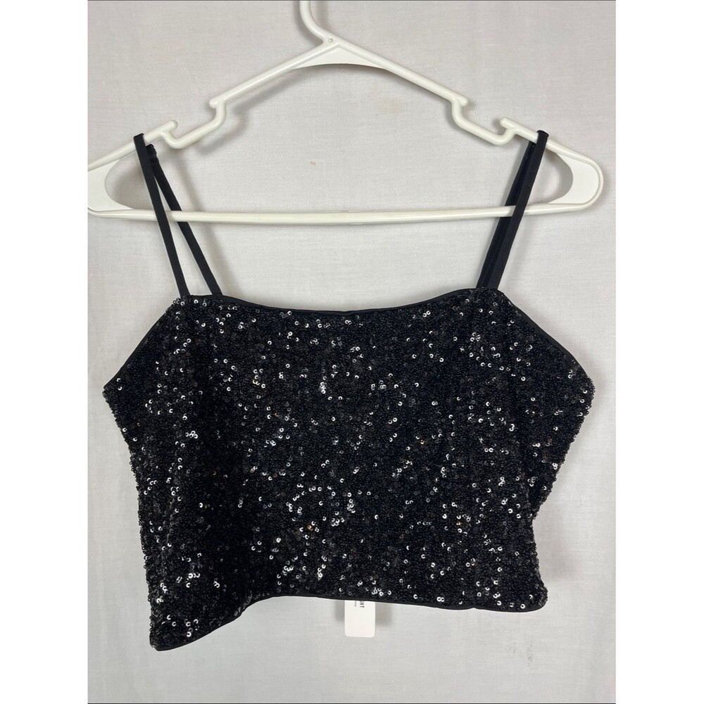 NWT Express Black Sequin Spaghetti Strap Crop Top